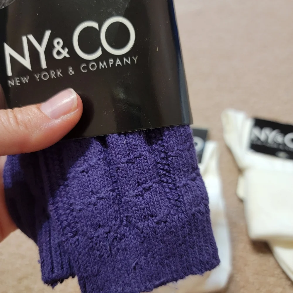New York & Company‎ Womens New Socks 3 Pair Lot 2 Ivory White And 1 Purple